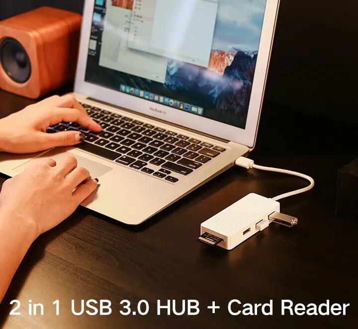 Ugreen UG30411CR132TK 1M màu Trắng Bộ chia HUB USB 3.0 sang 3 USB 3.0 + đọc thẻ SD TF hỗ trợ nguồn MICRO USB - HÀNG CHÍNH HÃNG