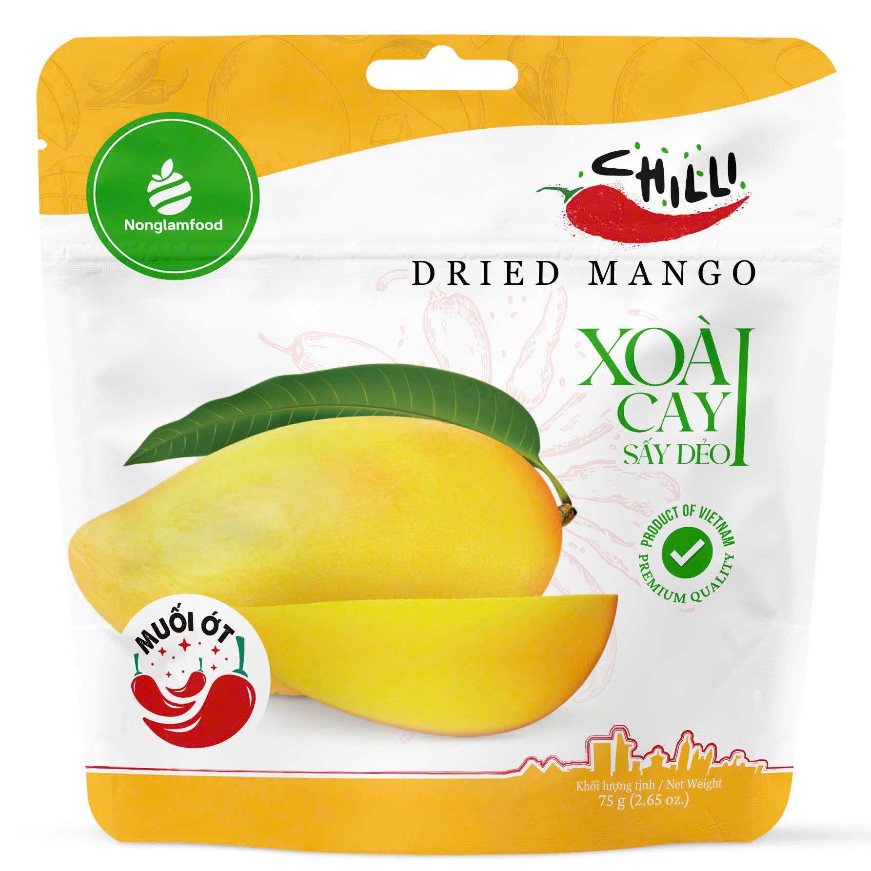 Xoài Muối Ớt Cay Sấy Dẻo Nonglamfood Túi 75g | Healthy Snack