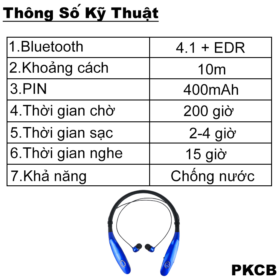 Tai Nghe Bluetooth Không Dây Pin Lâu Wireless Bluetooth Âm Thanh Cực Hay PKCB34 Gold - Hàng Chính Hãng