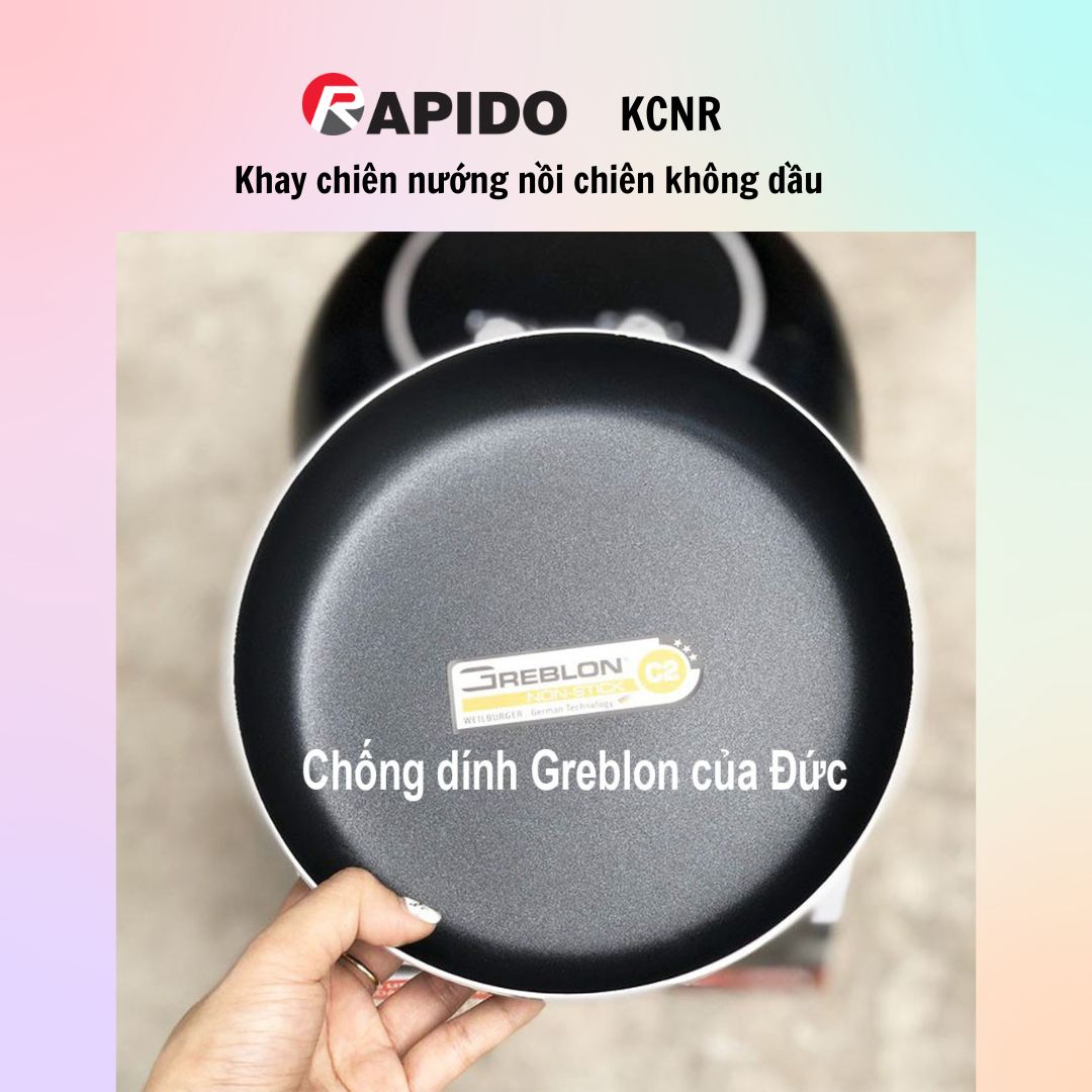 Khay lót chiên nướng Rapido men ceramic chống dính - Khay chiên nướng nồi chiên không dầu chống dính Greblon bền đẹp đường kính 20cm dùng trong nồi chiên không dầu - Hàng chính hãng