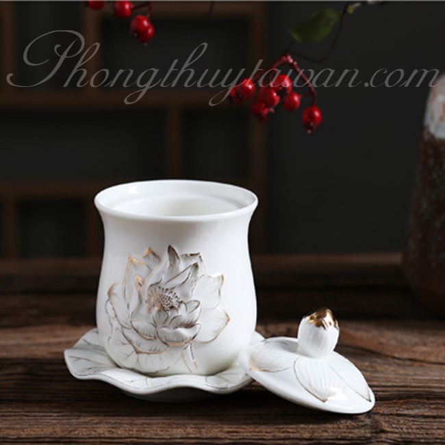 Ly chum nước bàn thờ Phật 8cm cao cấp HOA SEN