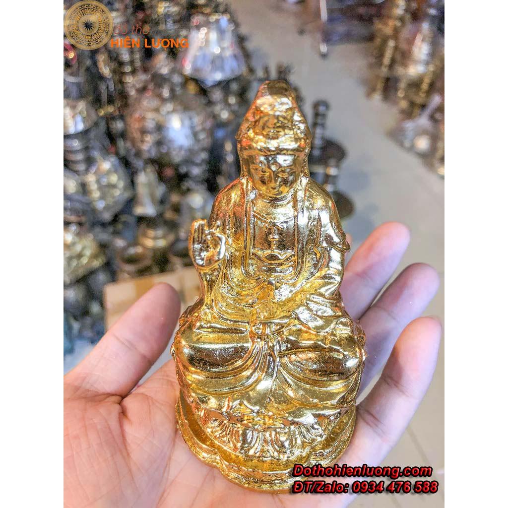 Tượng Quan Âm Bồ Tát Ngồi Đài Sen Mạ Vàng Cao 11cm