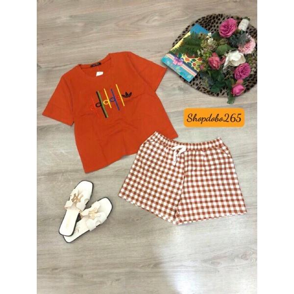 Set đồ nữ,đồ bộ nữ,đồ ngủ mặc nhà đùi thun phối kaki họa tiết siêu cute