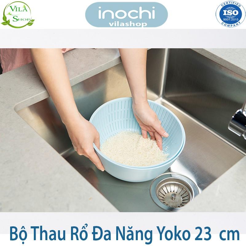 Thau Rổ Nhựa, Bộ Thau Rổ ĐA NĂNG Yoko 23cm, Chính Hãng Inochi, Nhựa PP Nguyên Sinh - Kháng Khẩu - Khử Mùi