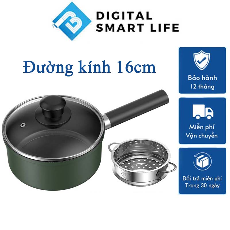 Nồi Hấp 2 Tầng Chống Dính Cao Cấp Vân Đá Hoa Cương Dung Tích 1.3L Kèm Xửng Hấp Inox Tiện Lợi Vung Kính Dày Dặn Bộ Nồi Chảo Cho Bé Ăn Dặm Quấy Bột Cho Bé Đáy Từ Dùng Mọi Loại Bếp Đường Kính 16cm 18cm Bắt Nhiệt Đều