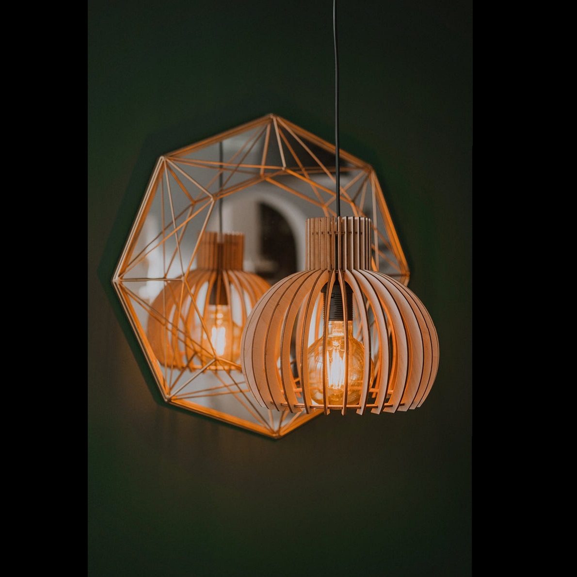 Đèn gỗ thả trần CAO CẤP hiện đại sang trọng 24x25cm chất liệu gỗ trang trí cho phòng khách nhà căn hộ decor nhà quán cafe