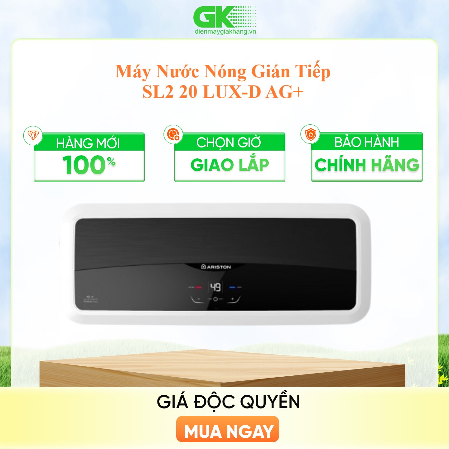 MÁY NÓNG TẮM GIÁN TIẾP ARISTON SL2 20 LUX-D AG+ HÀNG CHÍNH HÃNG (CHỈ GIAO HCM)