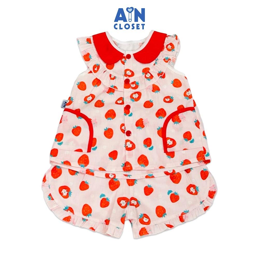 Bộ quần áo Ngắn bé gái họa tiết Dâu Đỏ cotton - AICDBG60DKGE - AIN Closet