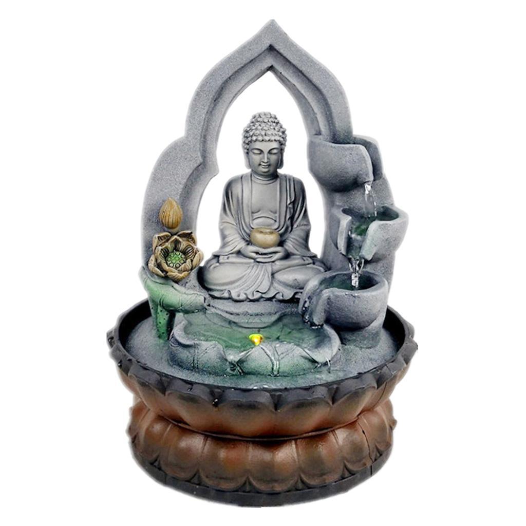 Fountain Buddha Desktop Waterfall Ornament Yoga Figurine Statue Decor