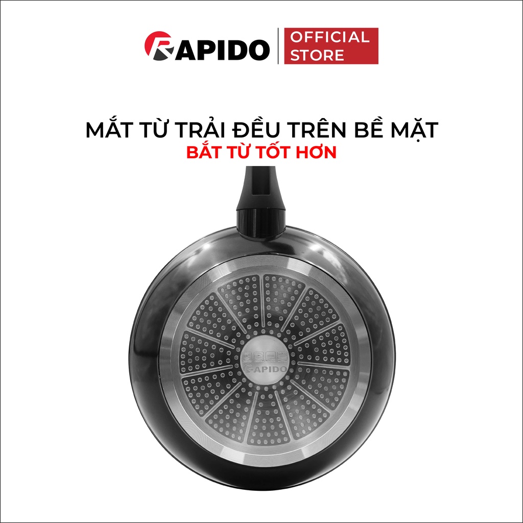 Chảo từ chống dính Rapido, chảo xào vân đá size 24-30cm dùng bếp từ, gas, hồng ngoại - Hàng chính hãng