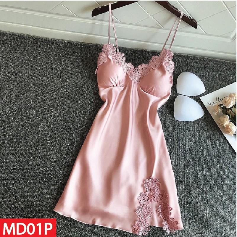 HISEXY Đầm Ngủ Ren Hoa Liền Thân Lụa Satin Có Đủ Size Dưới 75 Kg MD01