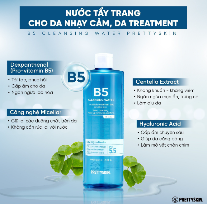Nước tẩy trang B5 Prettyskin Cleansing Water PrettySkin 500ml