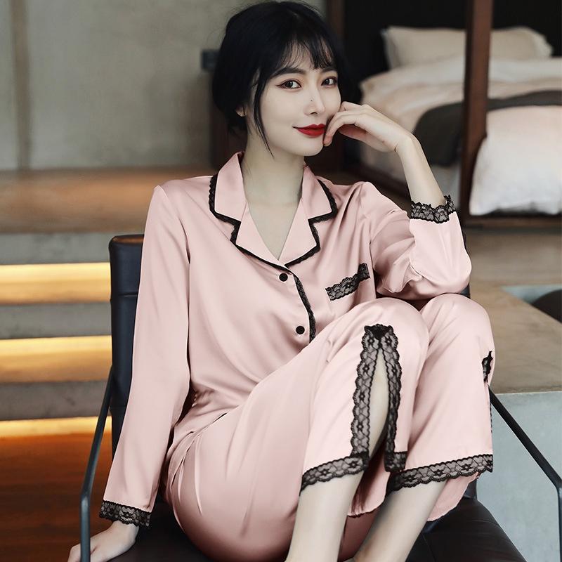 Đồ Bộ Nữ - Đồ Mặc Nhà Dài Tay Vải Lụa Cao Cấp Nhiều Màu Trơn Viền Ren Sang Trọng DDLP10