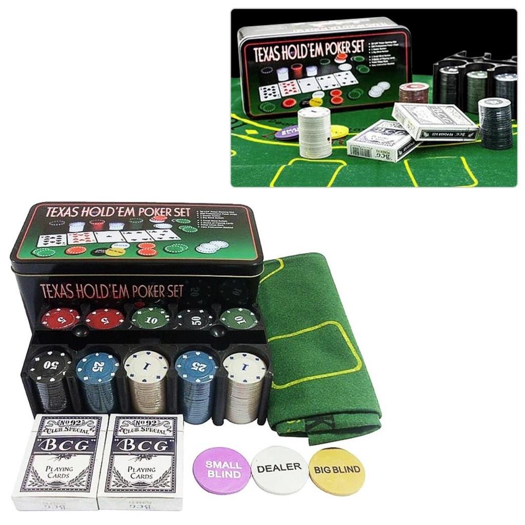 Bộ Phỉnh Poker 200 Chips xì dách có số thảm Blackjack