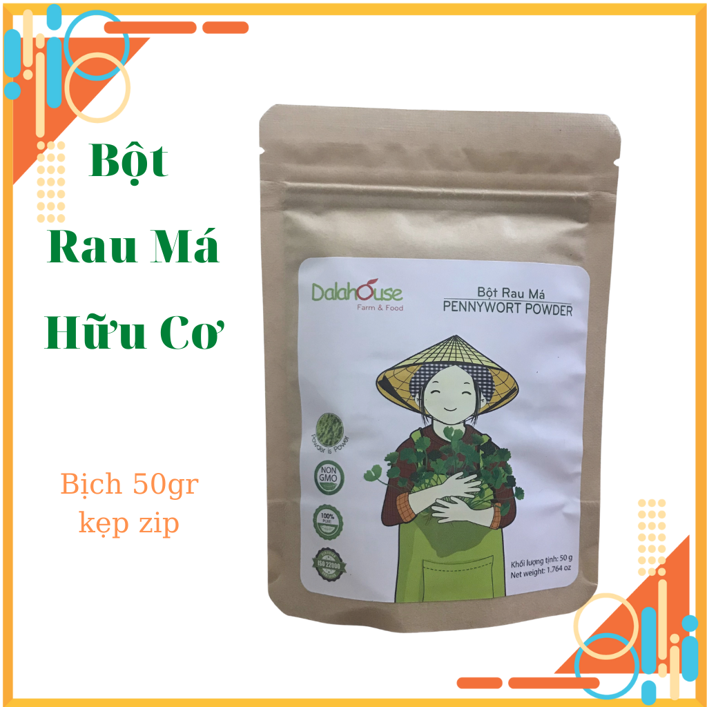 Bột rau má hữu cơ nguyên chất sấy lạnh Dalahouse - Mẫu mới 2022 Hộp 120gr tiết kiệm - Giải độc, mát gan, thanh nhiệt cơ thể, giảm mụn, đẹp da