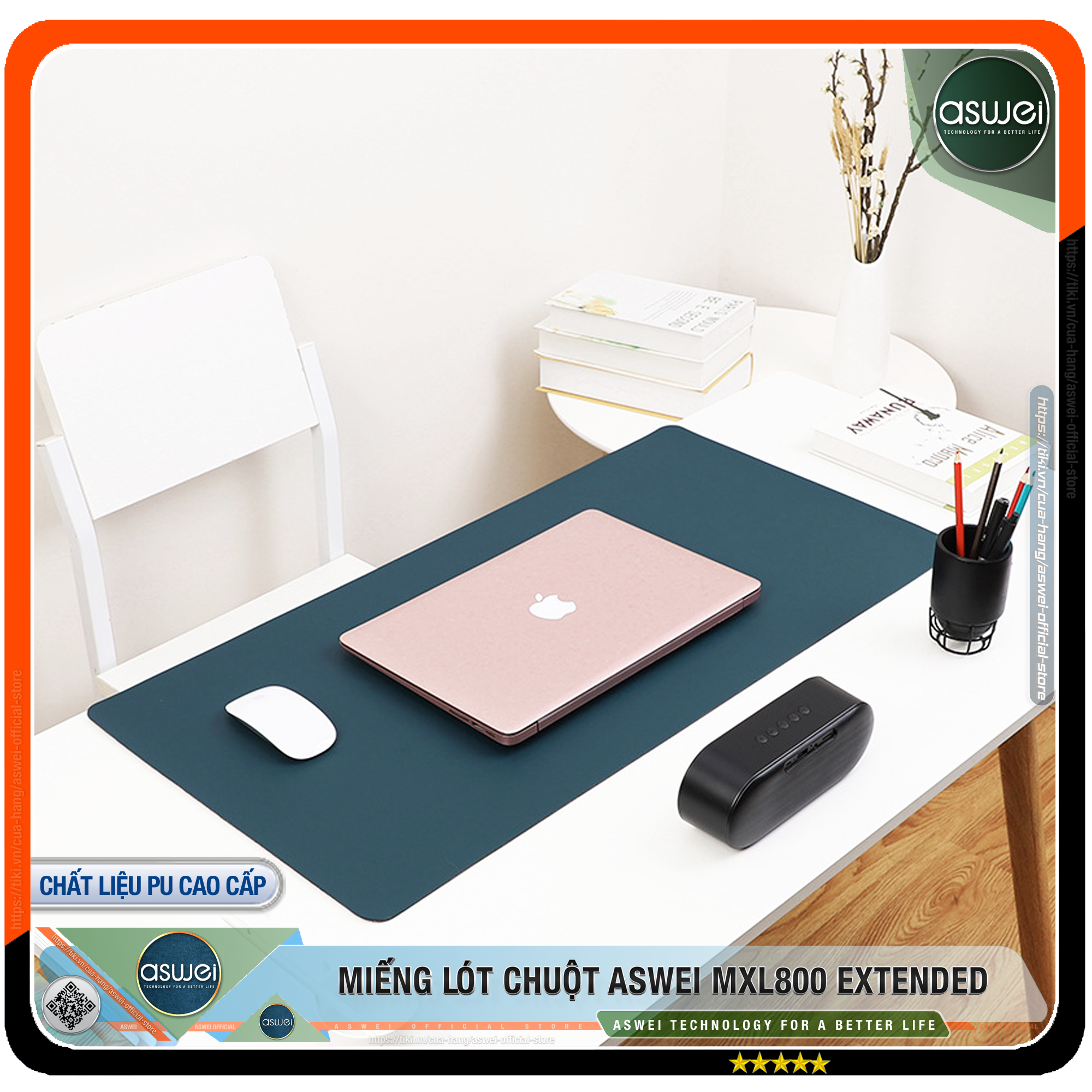 Lót Chuột ASWEI - Pad Chuột MXL800 Extended 80x40 - Miếng Lót Chuột Sử Dụng 2 Mặt Tiện Lợi - Chất Liệu Da Pu Cao Cấp - Tấm Lót Chuột Chống Nhăn, Không Thấm Nước - Hàng Chính Hãng