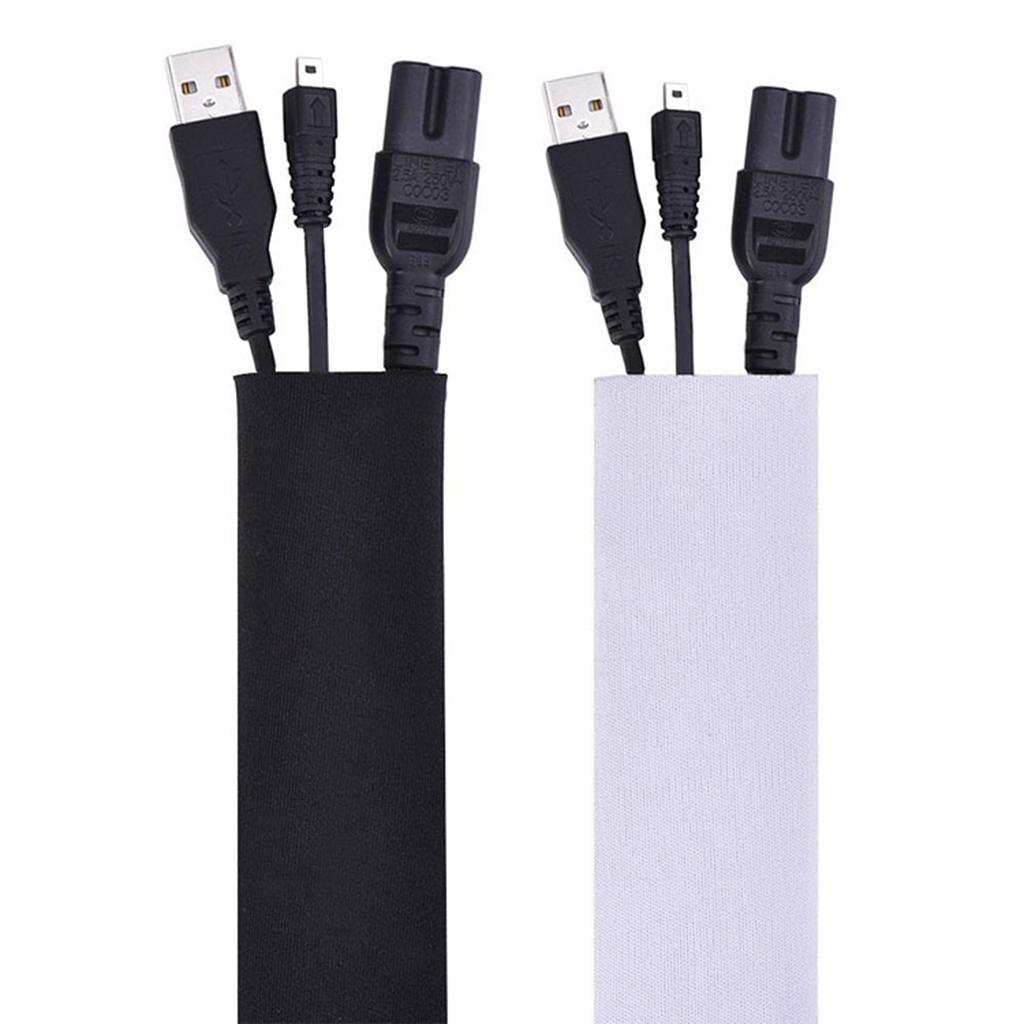 2 Pieces 118 Inch Cable Management Neoprene Cord Cover Sleeve Wire Hider Concealer Organizer Protector System for Desk TV PC Computer Home Theater, DIY by Yourself, Black and White Reversible