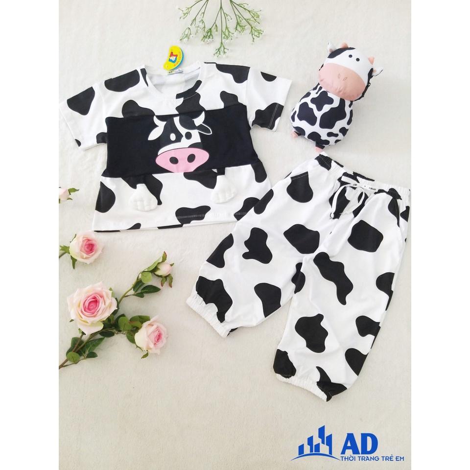 Set đồ Croptop hình chú bò sữa thun 100% cotton hot 2021 cho bé gái cực kỳ dể thương