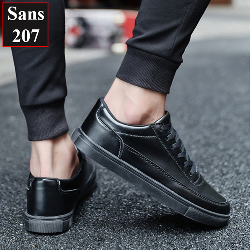 Giày thể thao nam full trắng đen Sans207 sneakers basic đơn giản buộc dây sport đế bằng thời trang trẻ trung cá tính