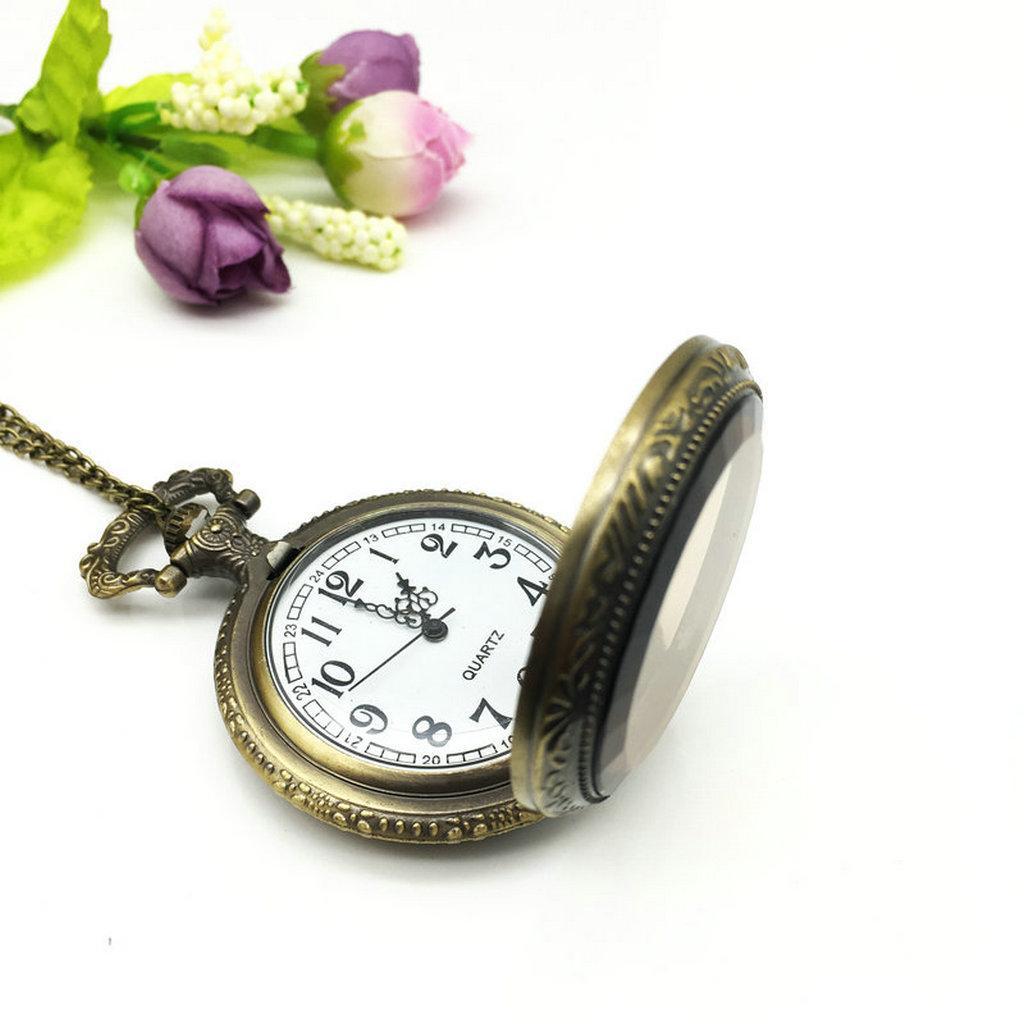 Prettyia Retro Flower Steampunk  Pocket Watch Pendant Necklace Bronze