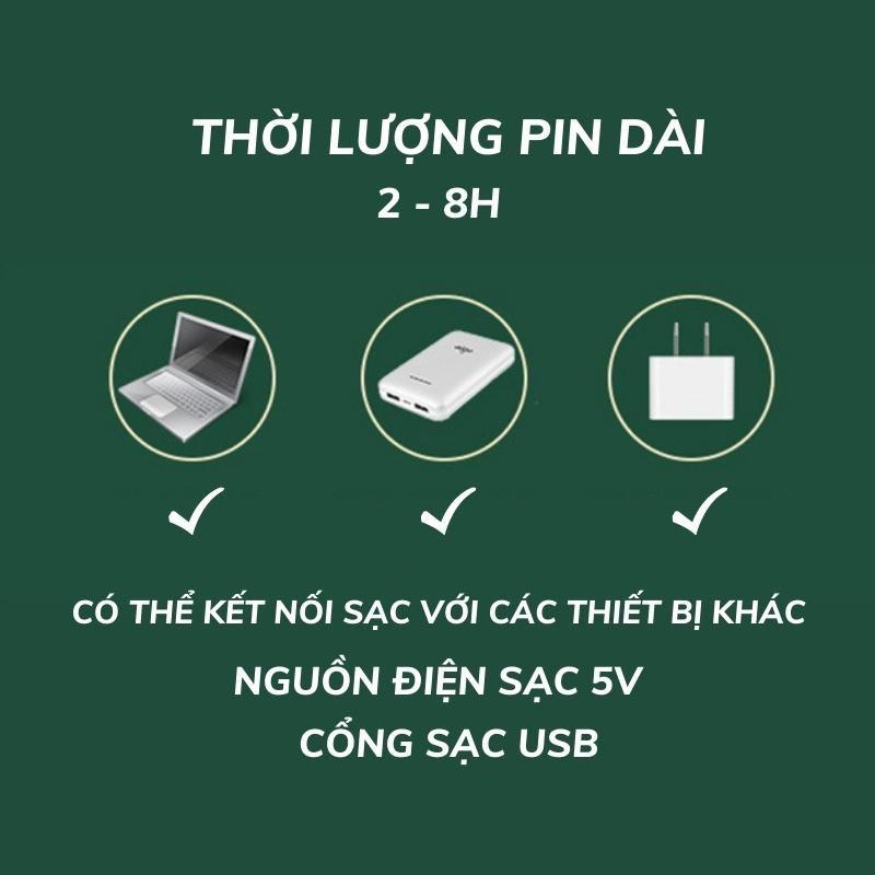 Quạt Tích Điện SUPER Gấp Gọn, Quạt Mini Để Bàn Xoay 180 Độ, 3 Tốc Độ Gió, Cổng Sạc USB, Pin 1200mAh