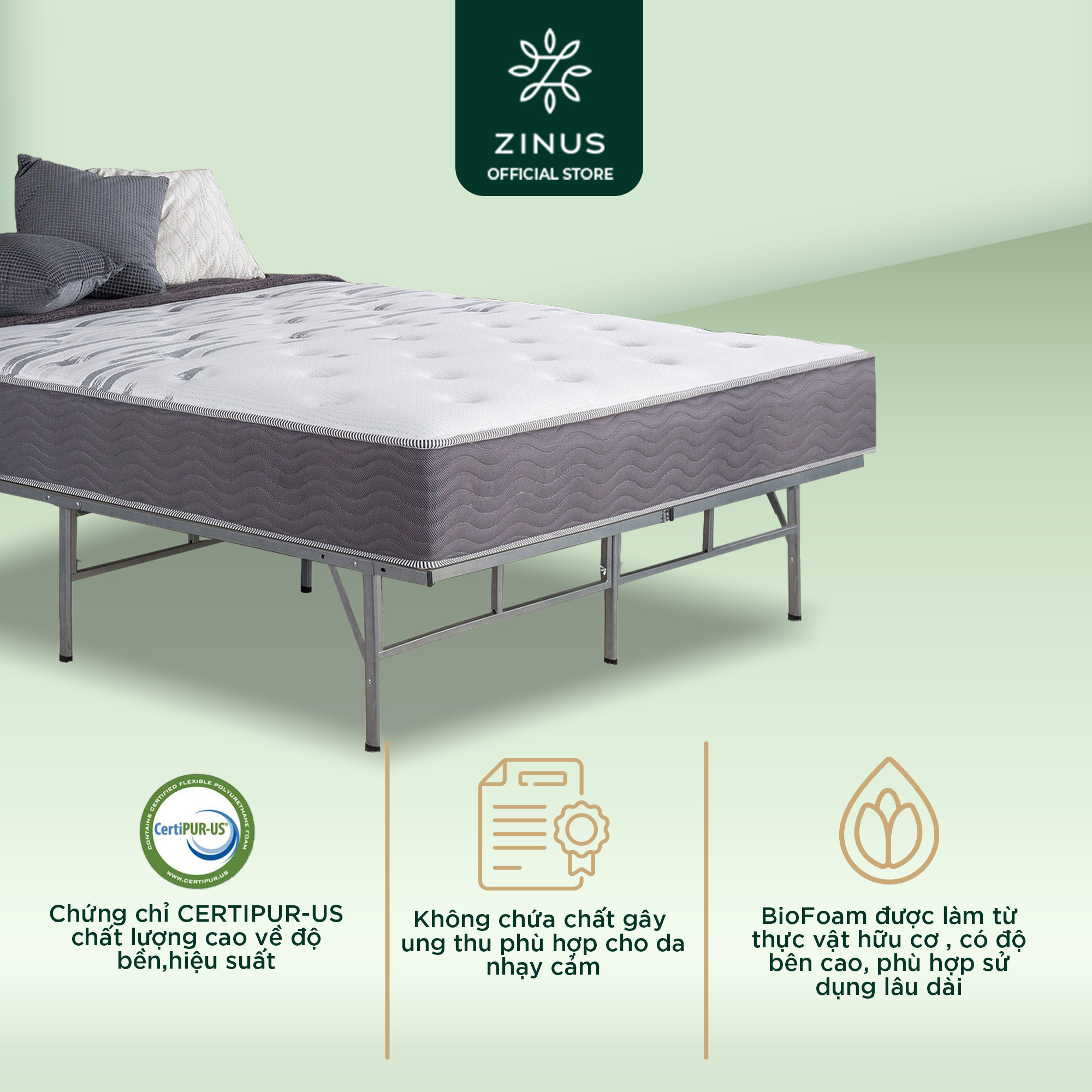 Nệm lò xo túi hút chân không cao cấp Zinus - Extra Firm Spring Mattress - 140x200x25cm