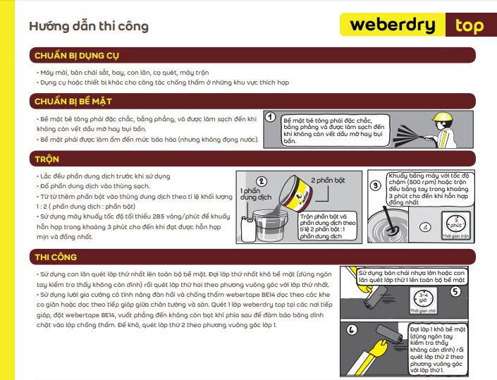 Vữa chống thấm WEBERDRY TOP gốc xi măng 2 thành phần có tính ĐÀN HỒI CAO