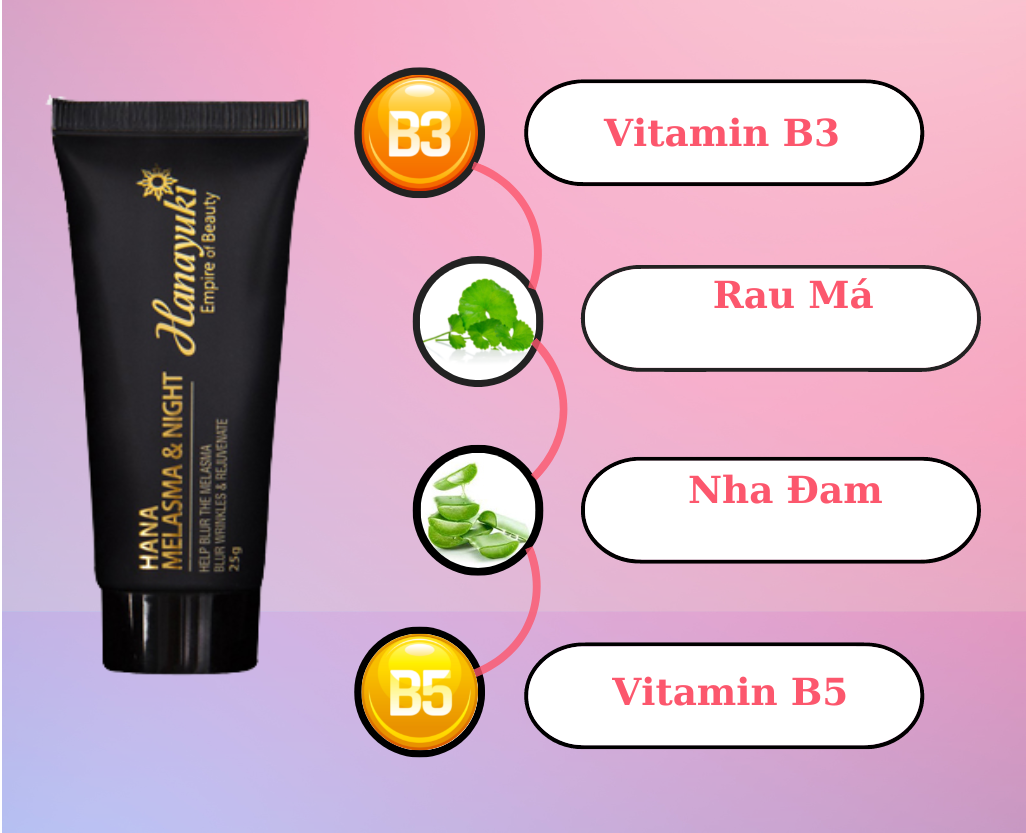 Kem Ngừa Nám - Tàn Nhang - Đồi Mồi - Giảm Thâm - Dưỡng Trắng Da Mặt Ban Đêm Hanayuki Hana Melasma & Night 25g Hanayuki Chính Hãng