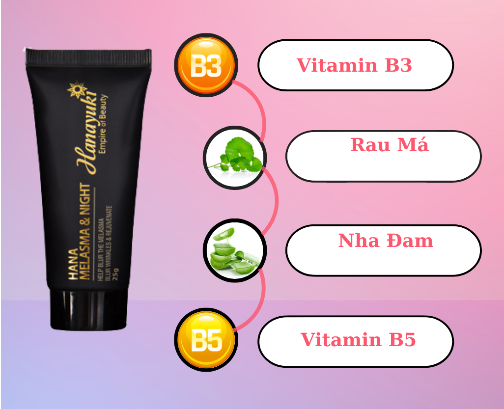 Kem Nám Tàn Nhang Hana Melasma &amp; Night Hanayuki Chính Hãng Kem Giảm Nám Mờ Thâm Dưỡng Trắng Da Mặt Ban Đêm 25g