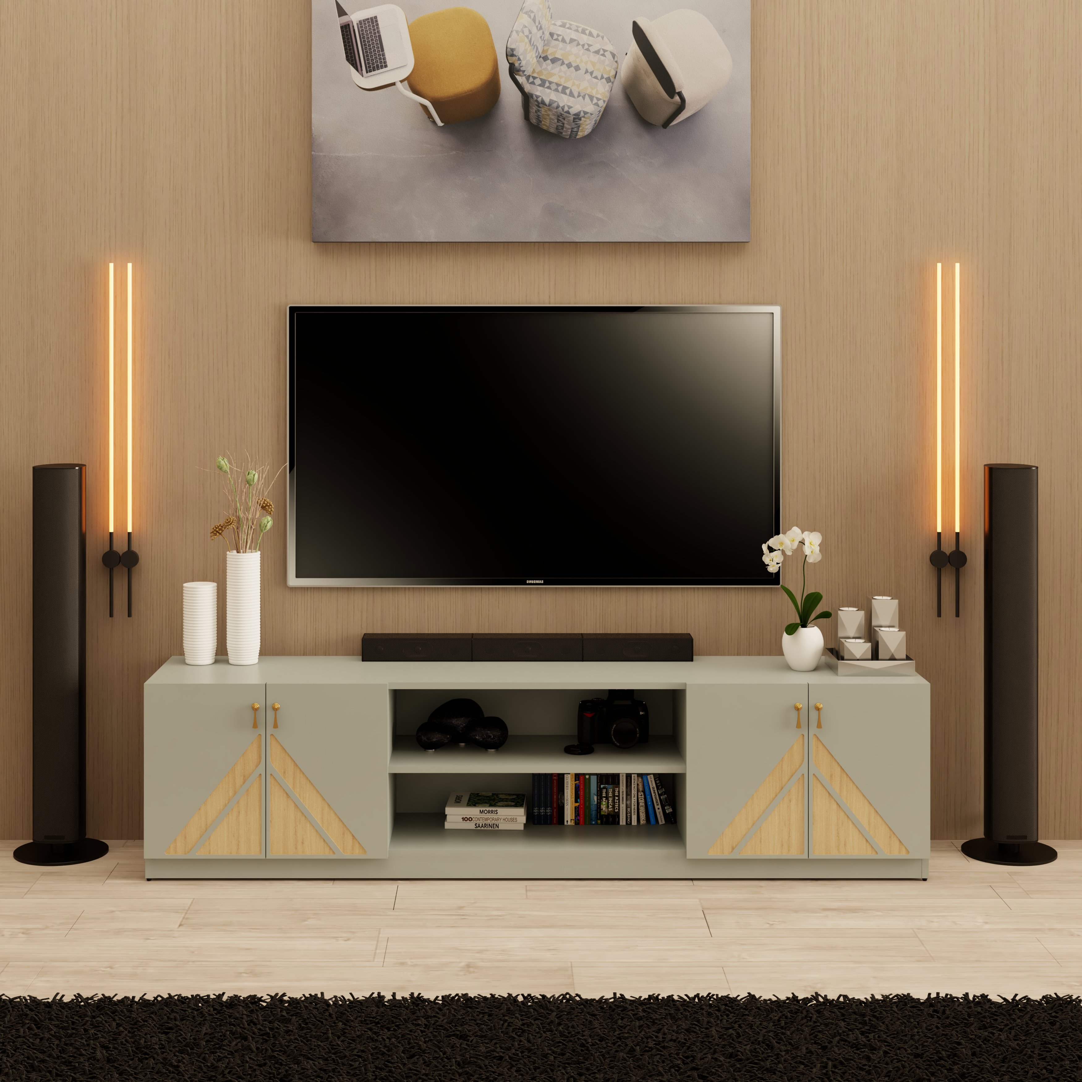 [Happy Home Furniture] CHARIS, Kệ TV 4 cửa mở, 200cm x 40cm x 50cm ( DxRxC), KTV_029