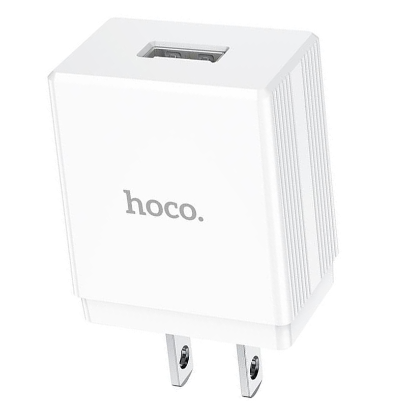 Củ sạc 2.4A Hoco DC01 Plus 1 cổng USB chân dẹt chất liệu chống cháy cao cấp - Hàng chính hãng