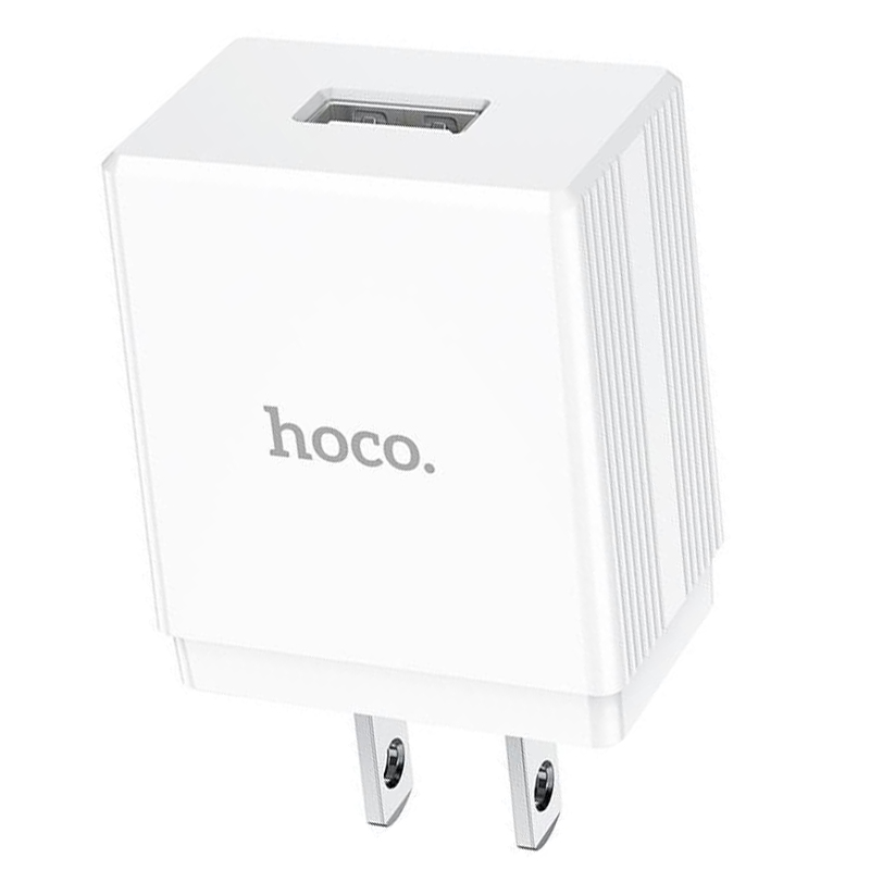 Củ sạc 2.4A Hoco DC01 Plus 1 cổng USB chân dẹt chất liệu chống cháy cao cấp - Hàng chính hãng