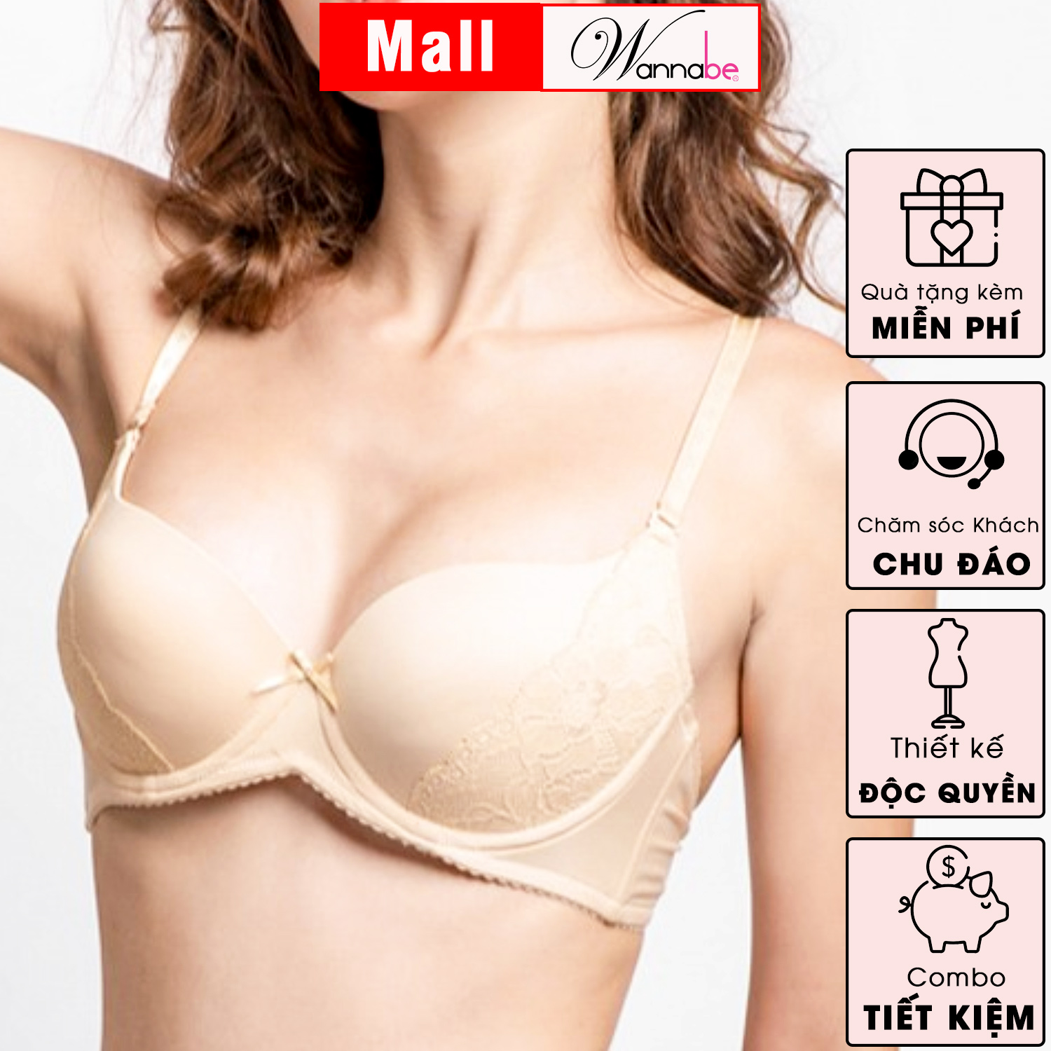 Áo ngực mút mỏng WANNABE AN315 áo chíp cúp lớn có gọng nâng đỡ gọn gàng dành cho bạn gái có trái ngực quá cỡ