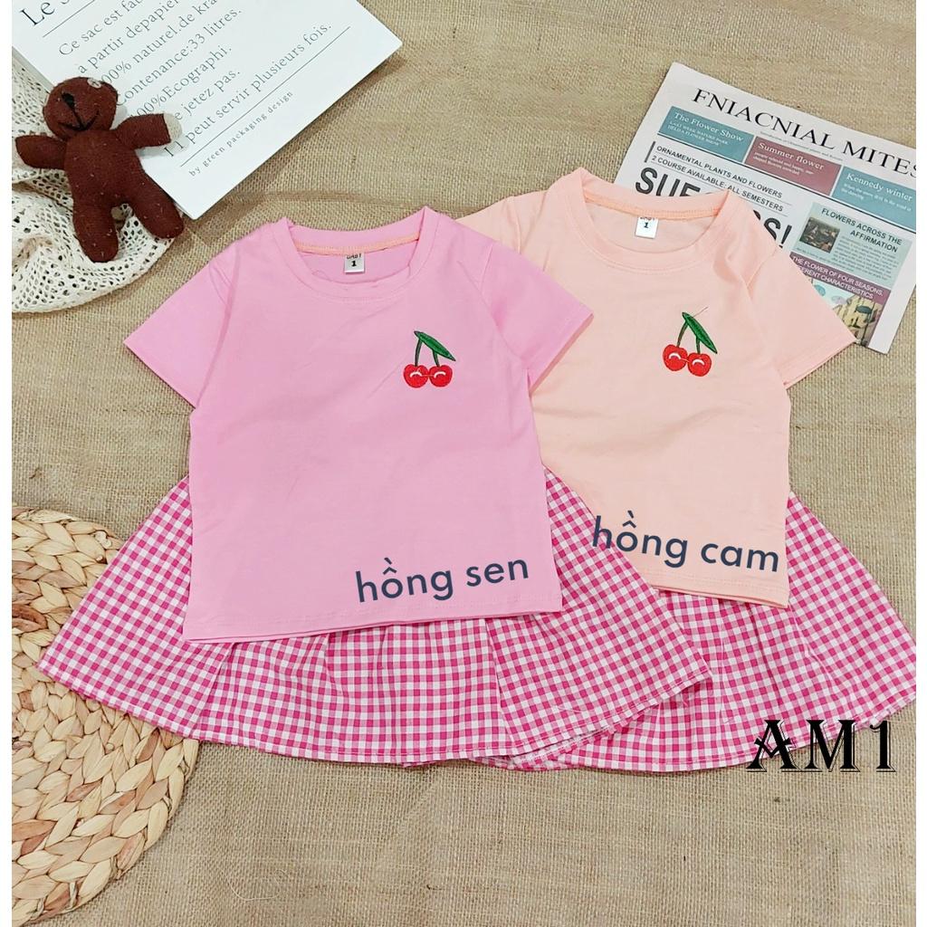 (8-19kg) Set váy hồng thêu quả cherry bé gái QATE914