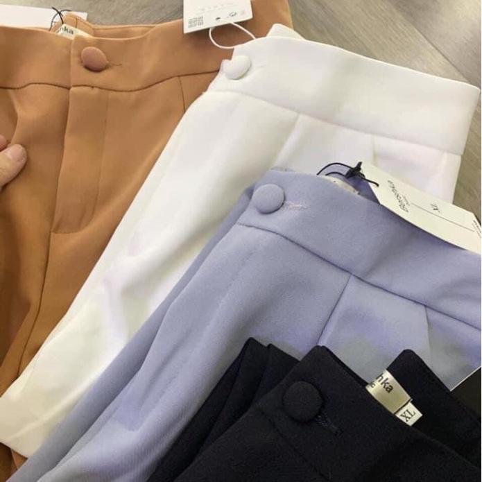 Quần baggy nữ chất liệu tuyết mưa Quần baggy công sở nữ cúc bọc vải có khóa trước