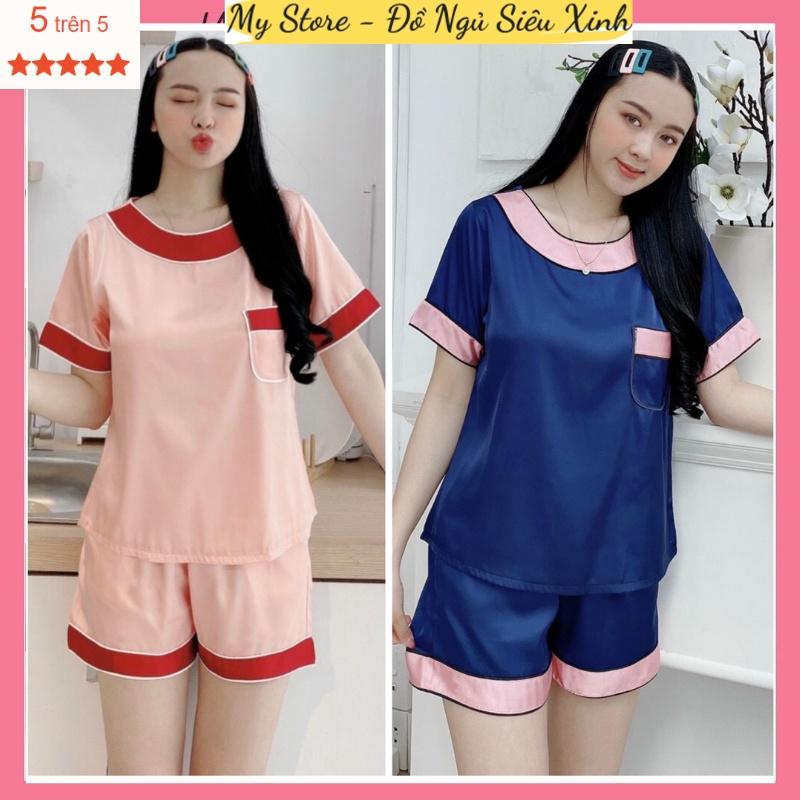 Đồ ngủ nữ, bộ đùi mặc nhà Pijama cổ tròn, chất lụa latin loại 1 mềm mịn mát