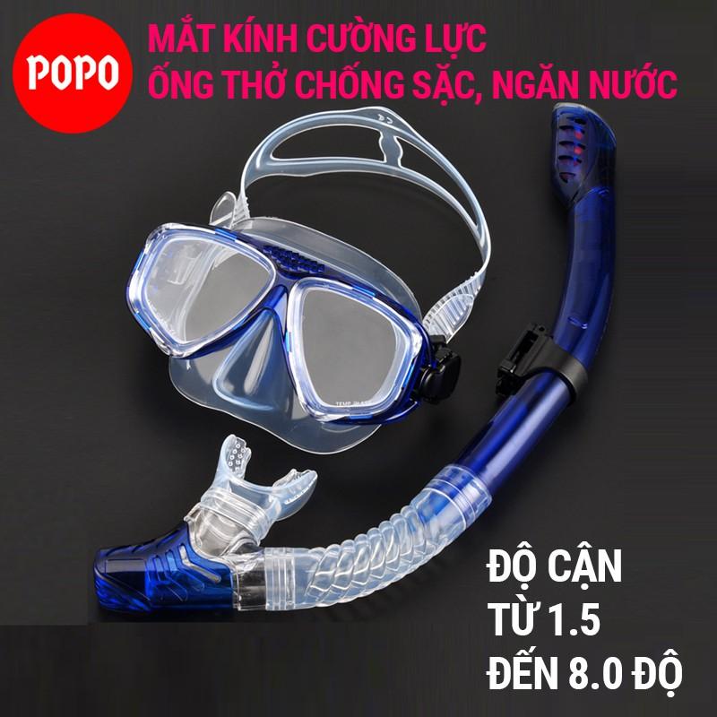 Mặt nạ lặn cận thị gồm ống thở lặn độ cận 1.5 độ đến 8.0 độ POPO kính lặn cận có độ mắt kính cường lực