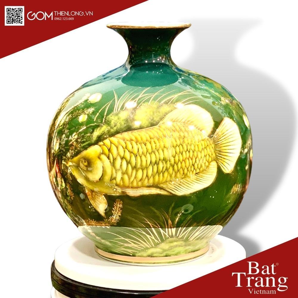 Bình Hút Tài Lộc 3D Vẽ Vàng Ngũ Kim Long - Bình Hút Lộc Bát Tràng - Gốm Thiên Long