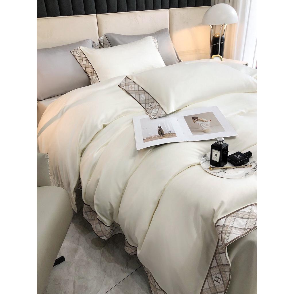 Bộ chăn ga gối 100%Tencel 120s cao cấp Phối Viền kiểu Candy, phong cách châu âu sang trọng cổ điển