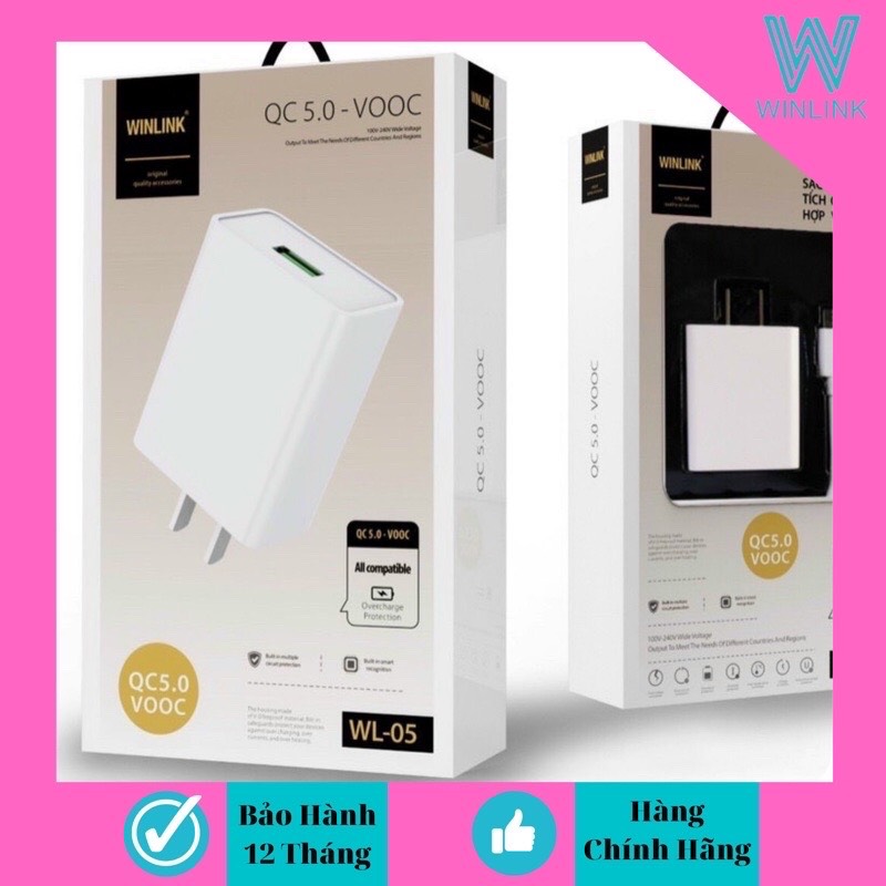 Bộ sạc nhanh Hàng chính hãng Winlink QC5.0-VOOC đuôi USB-Micro (Sạc 30p đầy 50% Pin)