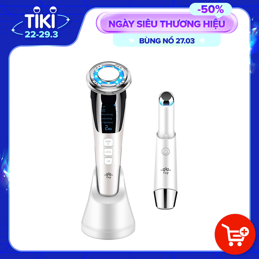 Máy Massage Mặt Làm Đẹp Da 5 in 1 Photon Nóng Và Lạnh EMS Giúp Nâng Cơ Mặt, Rửa Sạch Sâu, Tăng Cường Hấp Thụ Và Khóa Giữ Tinh Chất Dưỡng Da Kèm Máy Massage Mắt Loại Quầng Thâm