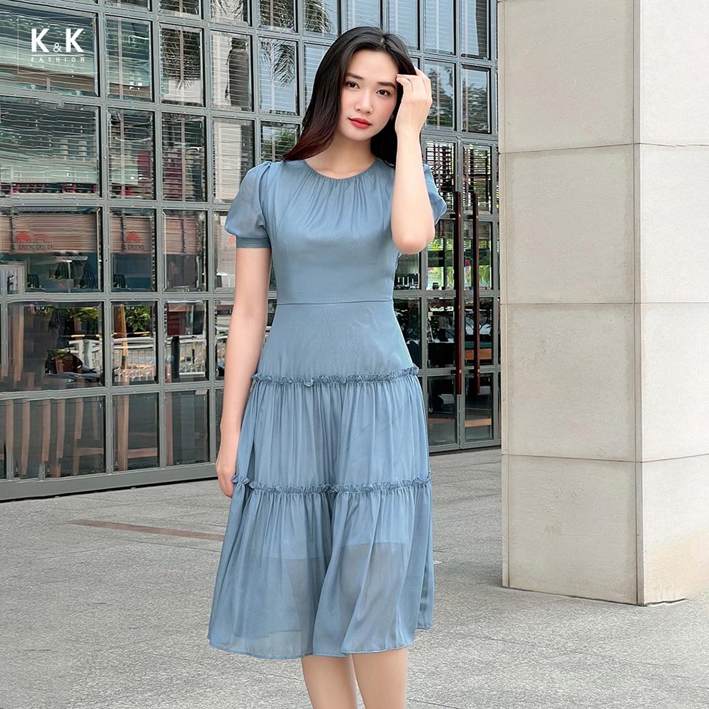 Đầm Midi Đuôi Cá Viền Bèo K&amp;K Fashion KK120-31 Chất Liệu Tơ Ánh Nhũ