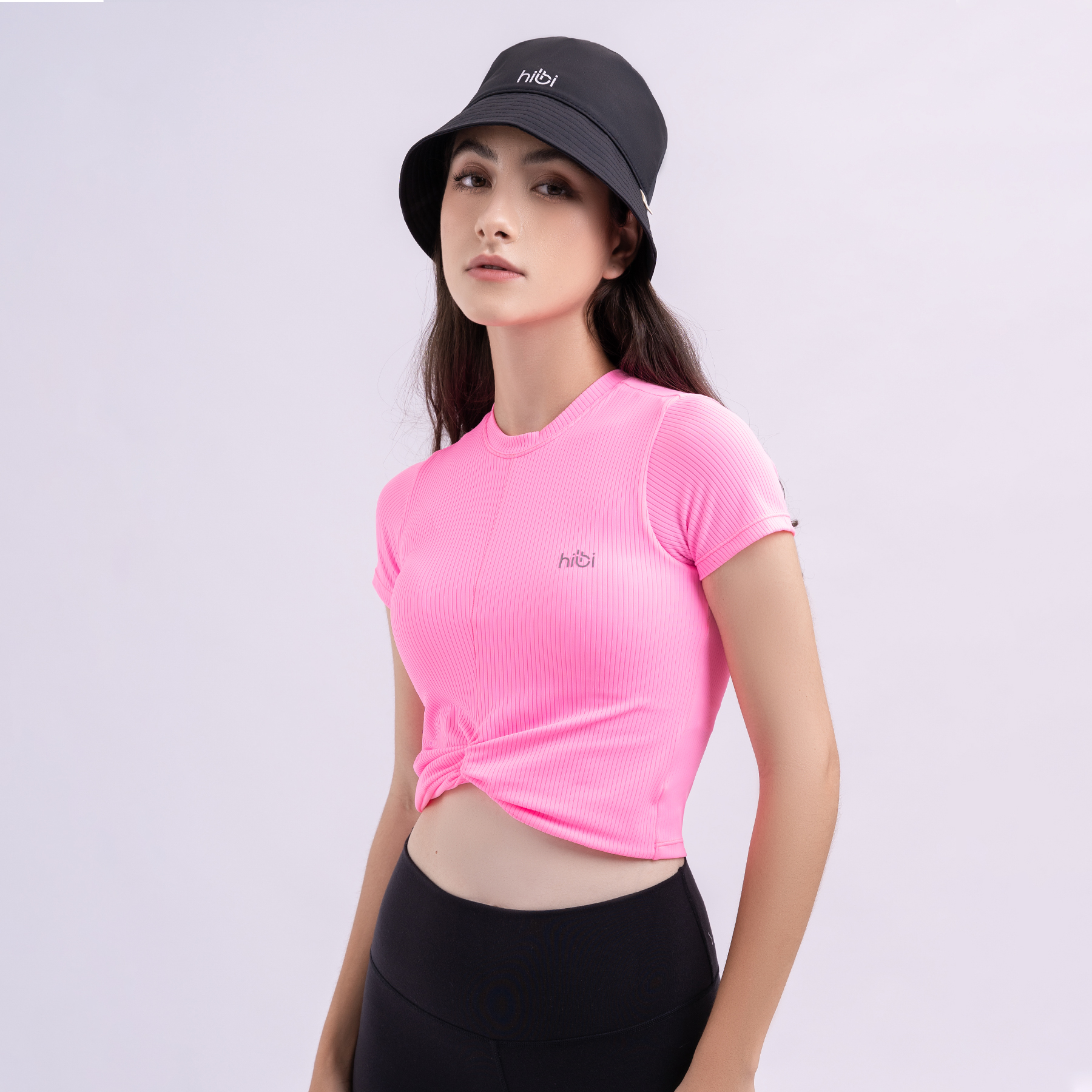 Áo croptop tập Yoga Gym Hibi Sports có tay CR816 kiểu xoắn nơ, Kèm mút ngực