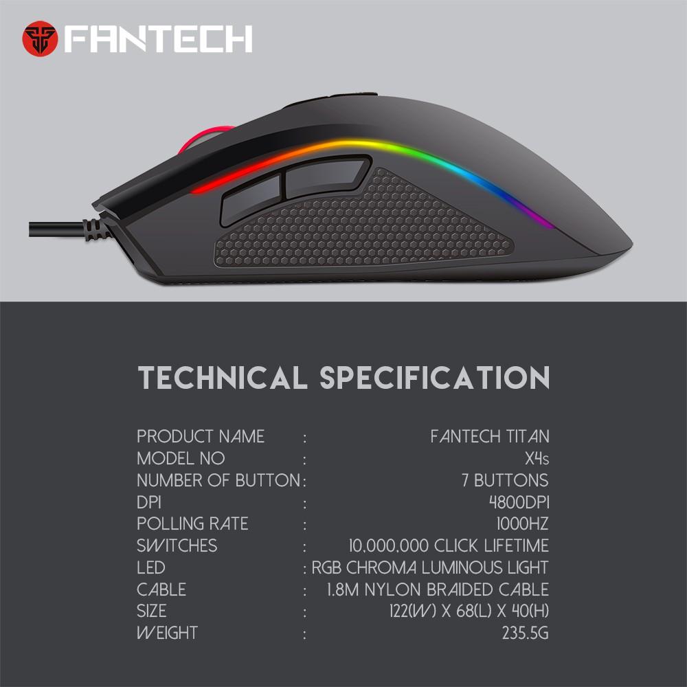 Chuột Gaming Fantech TITAN X4S ( LED Chroma + phần mềm riêng ) LED RGB  - Hàng chính hãng