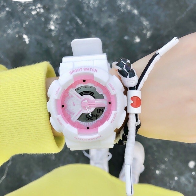 Đồng hồ unisex thể thao Sport Watch chạy kim và điện tử dây cao su chống nước chống xước tốt
