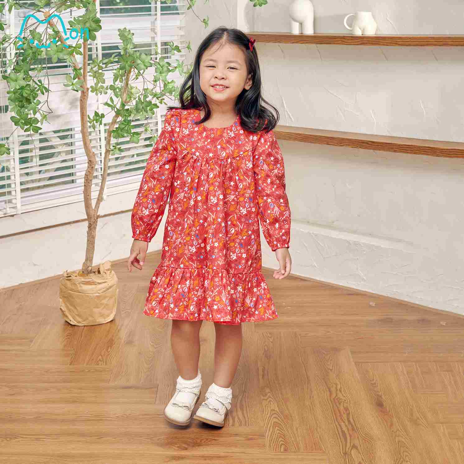 Váy dài tay babydoll nhiều họa tiết xinh xắn cho bé gái chất vải cotton thô Hàn VDG22W05