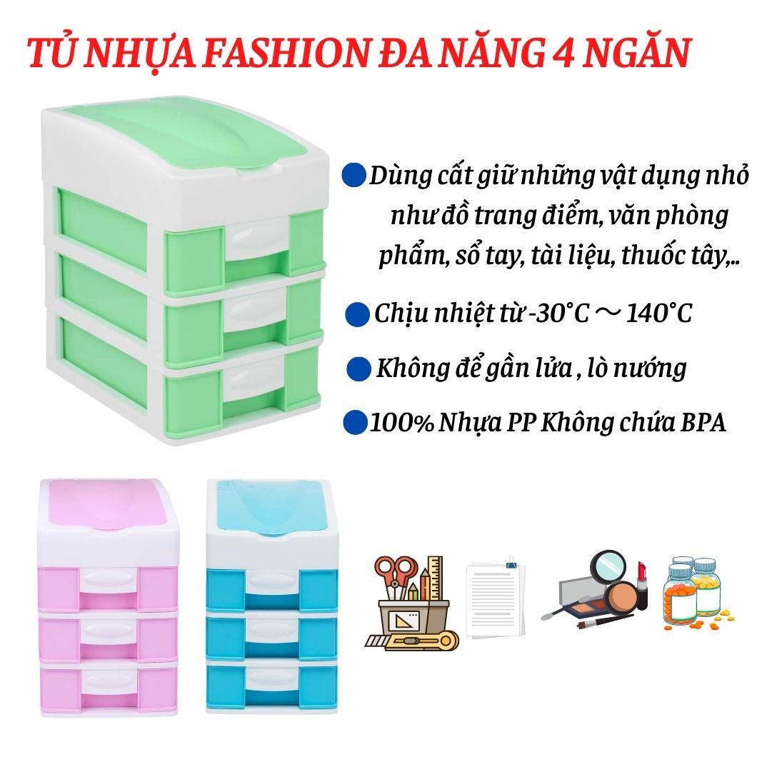 Tủ nhựa đa năng fashion 4 ngăn đựng đồ để bàn tiết kiệm không gian 100% nhựa PP Đại Đồng Tiến an toàn sức khỏe