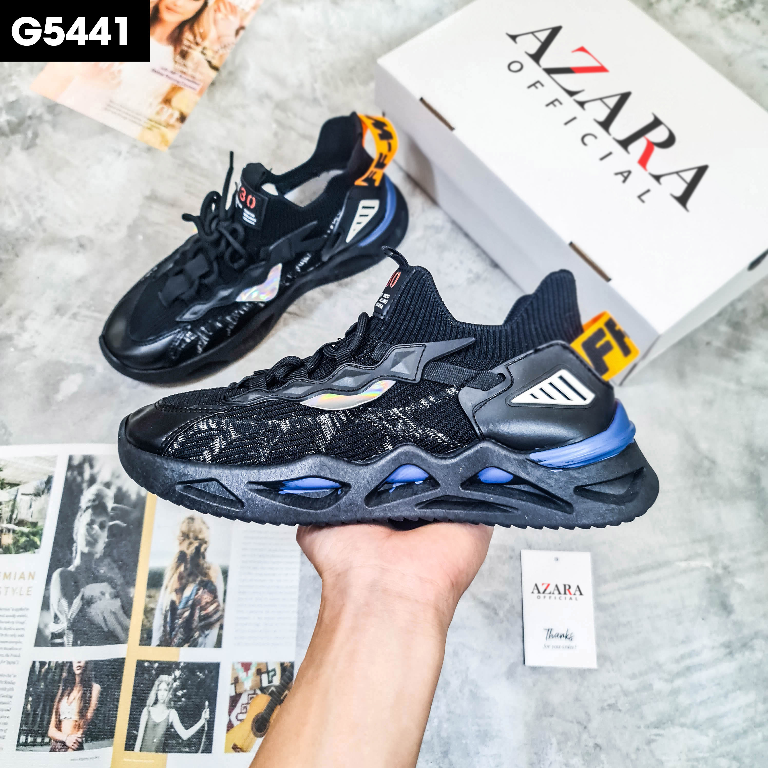 Giày Thể Thao Nam AZARA - Giày Sneaker Màu Đen- Trắng, Chất Liệu Thun 4 Chiều Thoáng Mát , Đế Xốp Nhẹ, Đàn Hồi Tốt - G5441