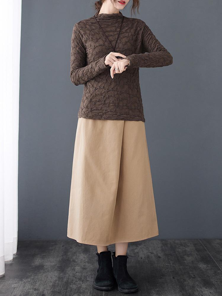 Women Vintage Skirt Irregular High Elastic Waist Pockets Plus Size Casual Loose A Line Skirt