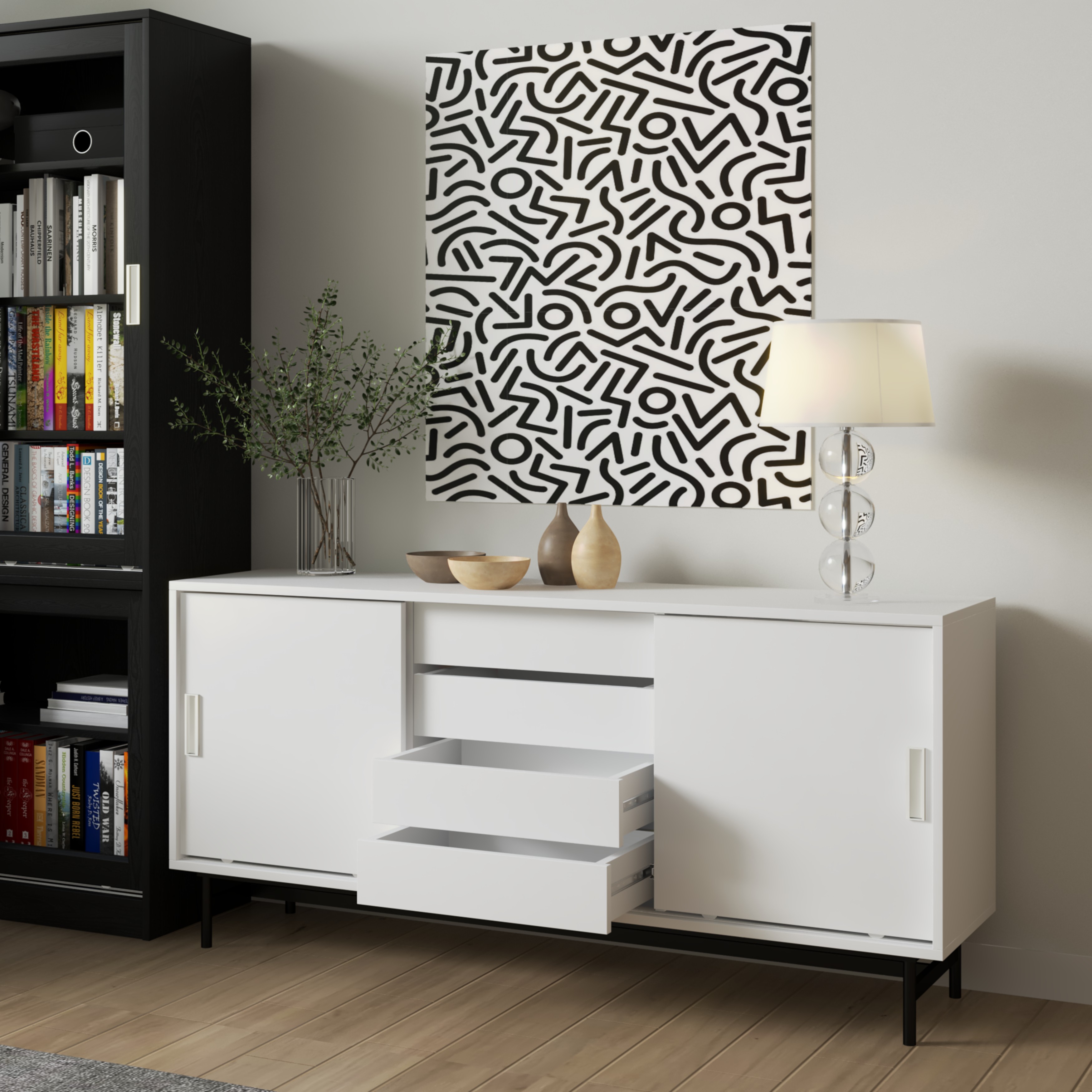 LUCA, Tủ lưu trữ 4 ngăn cánh lùa - Chân sắt, 150cm x 36cm x 70cm , TCL_022
